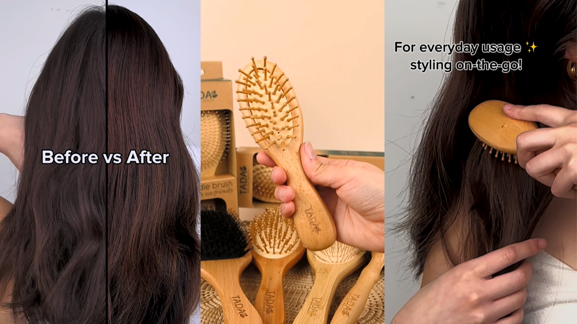 Amazon.com : Tada Natural Beauty Bamboo Hair Brush l Wooden Comb l